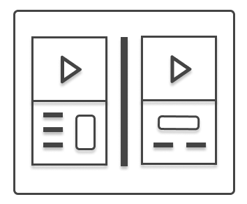 An icon representing AB Testings with an illustration showing a split computer screen with one design version on the left and a different version on the right.