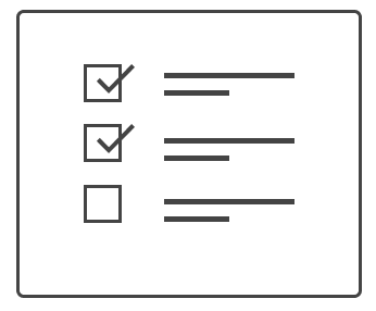 An icon for Usability Testing with an illustration showing a screen with check-boxes and lines of writing.